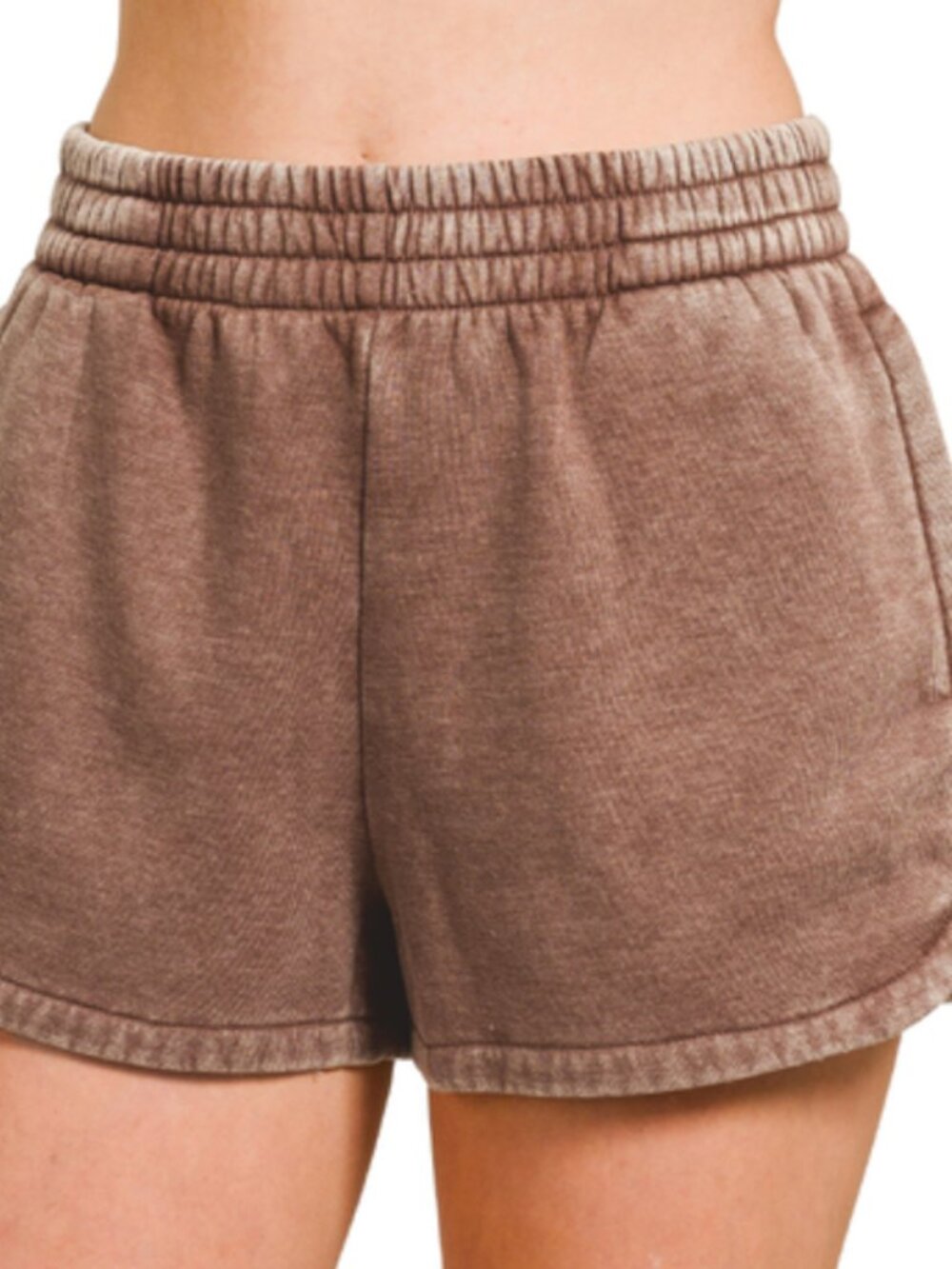 ZENANA Acid washed elastic waistband dolphin shorts